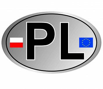 Naklejka Nalepka Oznaczenie Kraju PL Polska Flaga Unia Europejska Srebrna